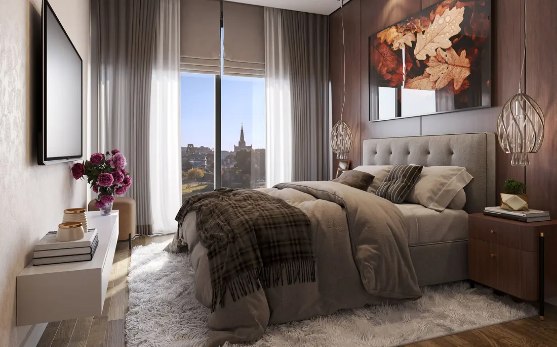 Suíte master com vista para a Catedral de Pedra — render oficial